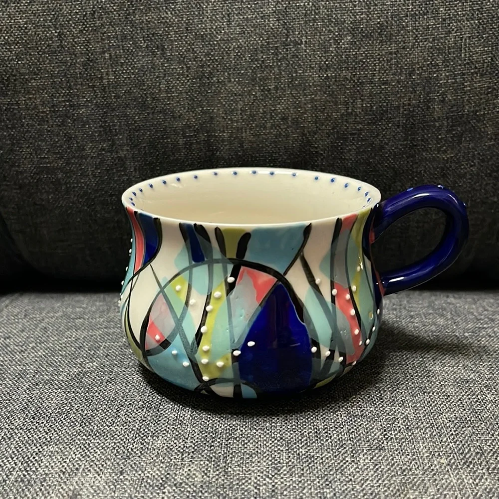 Anthropologie Hand-painted Geometric Mug